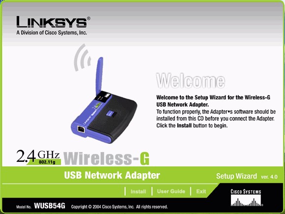 The Wireless-G USB Network Adapter (WUSB54G) and software is Copyright © 1992-2007 Linksys, a divison of Cisco Systems. ScreenShots.ModemHelp.