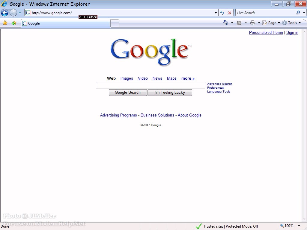 Windows Vista Internet Explorer V7 Browser Winvista Modemhelp